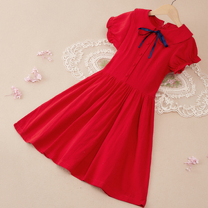 女童红色连衣裙夏装纯棉2024新款儿童夏季洋气小女孩夏天裙子薄款