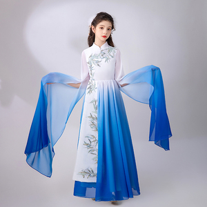 儿童古典舞演出服女飘逸中国风女童古筝考级长裙高端秧主持人服装