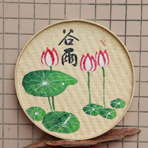 24节气手绘竹编簸箕画墙壁挂饰艺术纯手j工装饰画竹子编织彩绘
