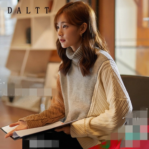 daltt了不起的女孩李一桐同款衣服春宽松高领拼接针织衫毛衣上衣