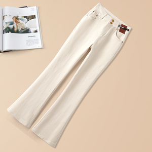 米白色微喇牛仔裤女2024年新款夏季高腰显瘦裤子女直筒弹力喇叭裤