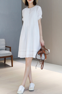 法式轻熟风宽松圆领日系白色真丝棉吊带两件套连衣裙女24夏季新款
