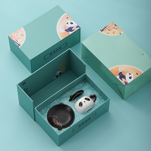 熊猫陶瓷水杯子带盖咖啡杯马克杯商务礼品定制印logo伴手礼纪念品