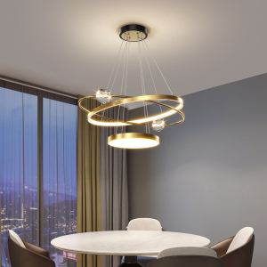 餐厅吊灯现代简约轻奢水晶圆形饭厅灯2024年新款北欧餐桌三头灯具