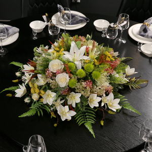 餐厅高档酒店餐桌花摆花圆桌中间摆设仿真花桌面转盘装饰假花绢花