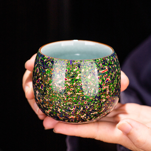 中逸手工大漆主人杯陶瓷冰裂釉冰花茶盏传统漆器功夫茶具茶杯单杯