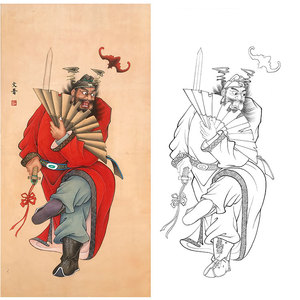 wp33於文普工笔人物白描底稿钟馗临摹线描稿实物打印稿练习稿