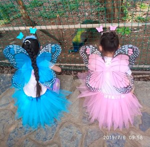 会飞的蝴蝶玩具发亮六一儿童节服装翅膀儿童天使彩色道具公主裙。