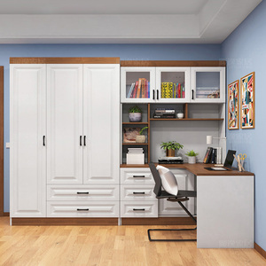 转角书柜电脑桌儿童书桌连体组合带衣柜书架学习桌一体储物柜桌子