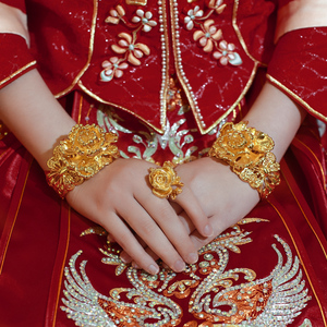 新款新娘配饰24k镀真金大气富贵荣华气质结婚秀禾服项链耳环手镯