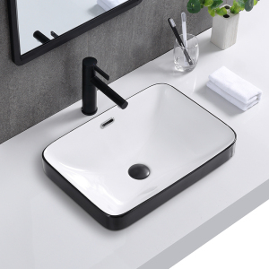 半嵌入式台中盆陶瓷洗手盆台上盆黑色浴室柜家用北欧家用方形台盆
