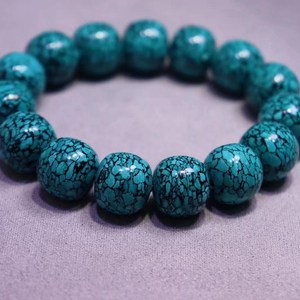 伴生矿菱镁矿优化二代高瓷蓝绿松石铁线网花老型桶珠文玩手串手链