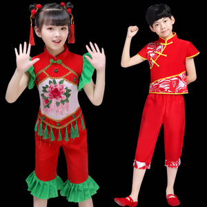 六一新款儿童演出服装女童喜庆民族舞秧歌舞表演服元旦幼儿舞蹈服