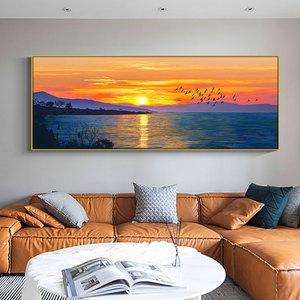 手绘油画客厅装饰画沙发背景墙挂画日出海景壁画风景餐厅现代画