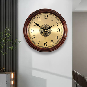 圆形钟表实木大号欧式挂钟客厅静音时钟挂表创意现代新中式石英钟