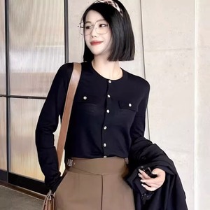 华来阿玛施特品牌2024春季气质小香风圆领长袖针织开衫女洋气外套