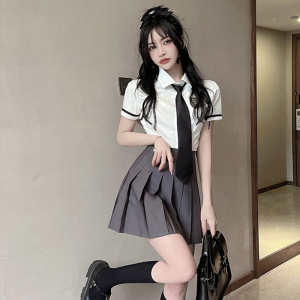 夜 店装 性感jk制服足疗spa女技师工作服夏季短袖衬衫百褶裙套装