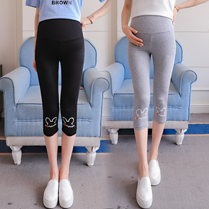 孕妇打底裤夏季新款莫代尔棉七分裤潮妈怀孕期外穿孕妇夏装托腹裤