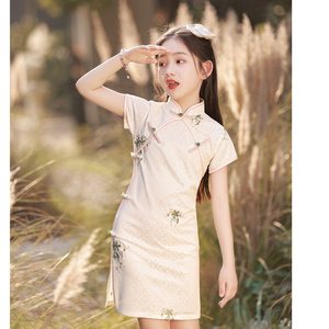 儿童旗袍2024新款夏季中国风女童改良中式礼服连衣裙小女孩洋气薄
