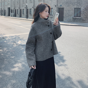 2022新款小个子双面羊绒大衣女高端短款韩版立领秋冬季羊毛呢外套