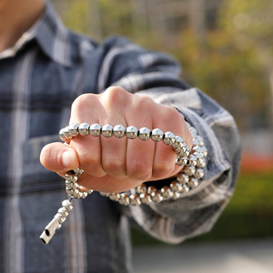 男士防身手链钛钢圆珠防卫武器女手链战术鞭108颗不锈钢手串钢珠