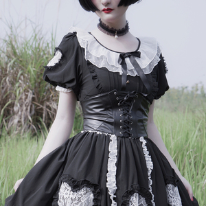 dsi 黑色束腰腰封 pu材质哥特lolita硬妹朋克 百搭显腰身 现货