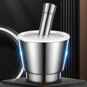 手动捣药器 304不锈钢碾碎生姜蒜泥器蒜臼研磨钵捣碎器带盖捣蒜器