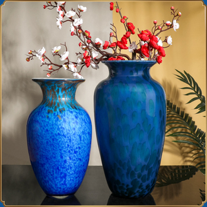 中式蓝色花瓶客厅玄关电视柜轻奢家居摆件美式琉璃餐桌高端插花器
