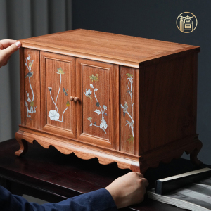缅甸花梨木收纳柜家用客厅玄关柜摆件花架复古中式小型茶水储物柜