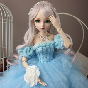 bjd娃衣3分4分6分sd娃娃衣服高级人偶洋娃娃浅蓝色婚纱拖地连衣裙