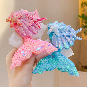 夏季新款亮片水晶公主美人鱼发夹头饰小女孩发卡头饰夹子边夹发饰