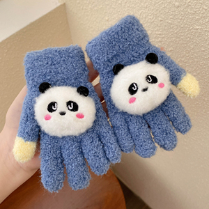 男童小熊手套儿童冬季加绒男孩男宝分指全指毛线指套1-3岁卡通