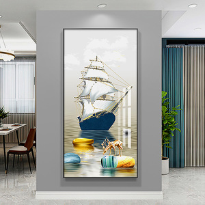 一帆风顺新中式入户玄关装饰画客厅寓意挂画酒店走廊过道帆船壁画
