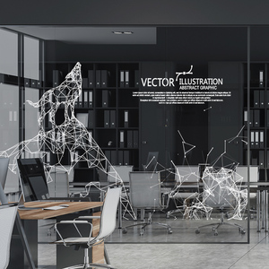 静电透明膜uv打印办公室玻璃贴纸狼性团队几何线条定制励志风白色