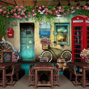 3d立体个性蔷薇壁纸复古咖啡馆背景墙纸欧式餐厅奶茶店酒吧壁画