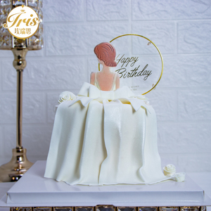 女神背影创意网红翻糖女士白裙婚纱婚庆告白生日蛋糕深圳同城配送