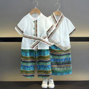 傣族男童汉服春夏广西少数民族服装儿童三月三壮族衣服舞蹈演出服