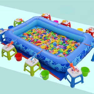 戏水5池塘深浅气垫1小孩室内伸缩杆边框儿童钓鱼玩具池套装磁性鱼