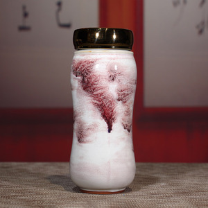 钧瓷茶杯家用保温杯禹州神垕钧窑变釉陶瓷养生杯双层隔热送礼盒装