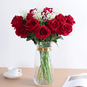 仿真花满天星绒布玫瑰花客厅室内装饰干花假花绢插花摆件花瓶花束