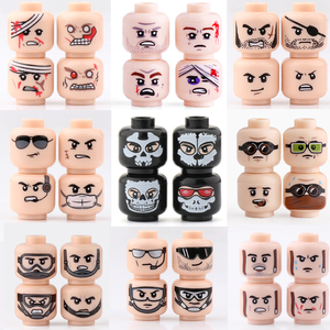 兼容乐高小人偶积木受伤表情包moc幽灵特种兵警察人仔头拼插玩具