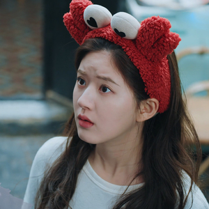 新款卡通爱心螃蟹明星赵露思同款卖萌超仙毛绒发箍美妆束发带女