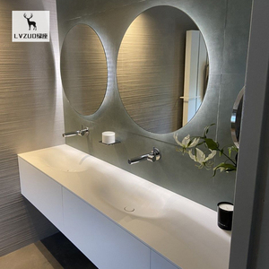 椭圆1米3 4 5人造石墙排暗装双盆双龙头白色烤漆浴室洗手洗脸盆柜