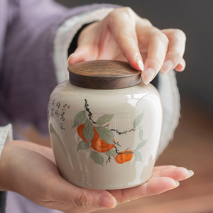 草木灰茶叶罐家用木盖密封罐陶瓷茶叶存储罐储物罐子家用送人