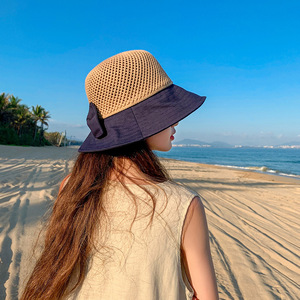 帽子女夏海边度假黑色渔夫帽春秋韩版百搭日系夏天防晒遮掩太阳帽