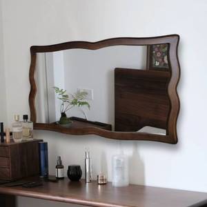 实木框镜子方形梳妆台壁挂复古装饰卫生间洗漱台化妆浴室镜挂墙式