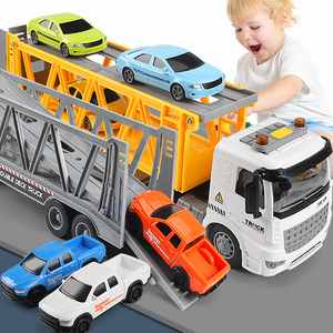 儿童大号耐摔拖车双层运输车玩具男孩平板警车汽车货车仿真半挂车