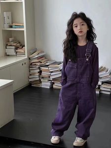 巴拉巴柆时尚潮流韩国女童装秋款紫色背带裤时髦男儿童水洗牛仔百