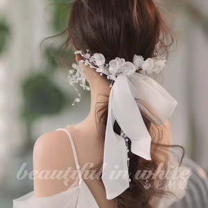 新娘头饰2022新款韩式森系花朵发箍超仙白色婚纱礼服写真摄影发饰