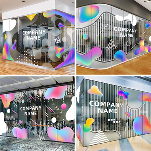 办公室装饰点影定制透明静电玻璃防撞uv打印贴膜英文渐变圆点公司